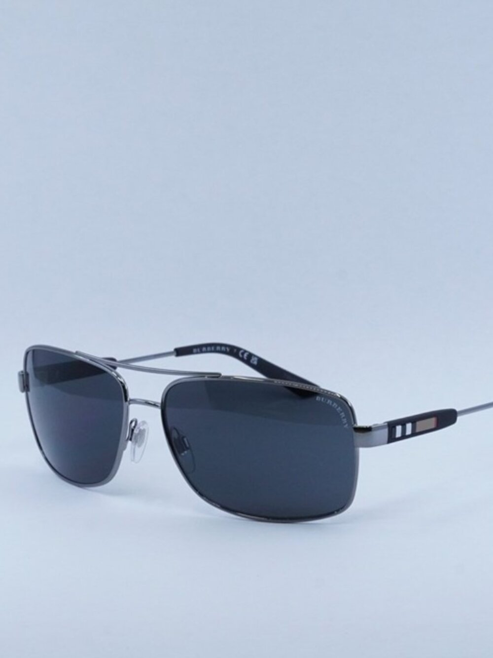Burberry BE3074 100387 Sunglasses Gunmetal Rectangle Frame, Grey Lenses